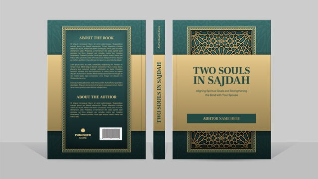 Luxury Islamic Arabic Book Cover Template with Geometric Mosaic Pattern in Green and Gold