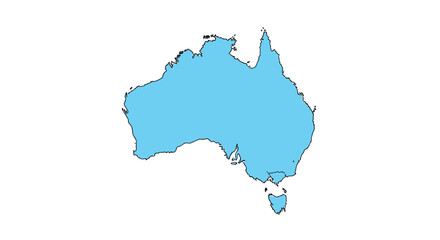 Stylized light blue silhouette of the Australian continent and Tasmania, isolated on a clean white background, emphasizing its unique geography.