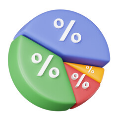3D Rendered Colorful Pie Chart with Percentage Sign Representation