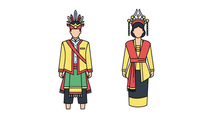 Traditional Indonesian Couple in Elaborate Ethnic Attire.