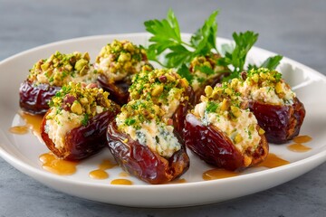 Fototapeta premium Medjool dates stuffed with blue cheese and pistachios