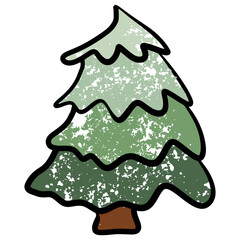 Hand drawn fir tree, Christmas tree in grunge textured doodle style