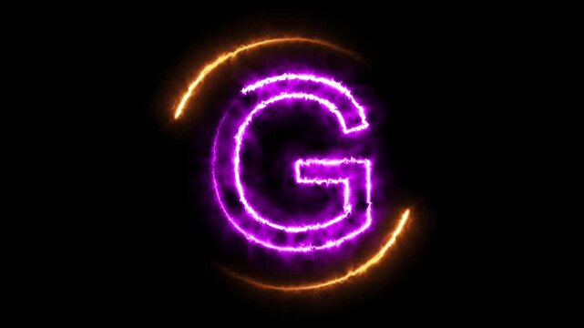 Animated purple letter G in glowing fiery circle, perfect for fire effects, digital visuals, and alphabet motion graphics. Purple Glowing Letter G Inside Fiery Circle On animation Black