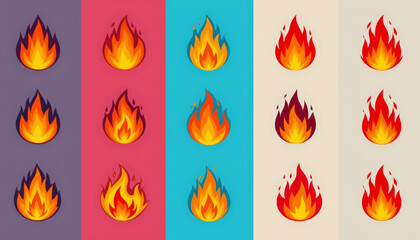Fire icon flame heat burning orange red yellow gradient energy sparks elevate mood with bold style