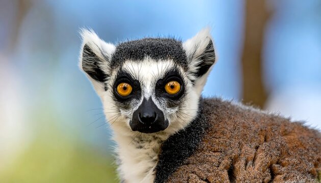 Close-up of a lemur with striking eyes gazing directly at the viewer