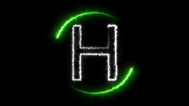 Animation White Glowing Letter H Inside Green Neon Circle On Black Background image photo. Smooth animation of white glowing letter H inside green neon circle, ideal for digital text, UI, and motion