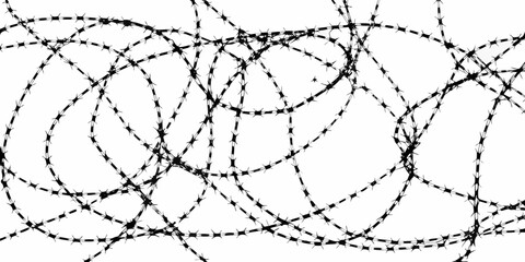 Abstract barbed wire silhouette on white background for security or danger concept