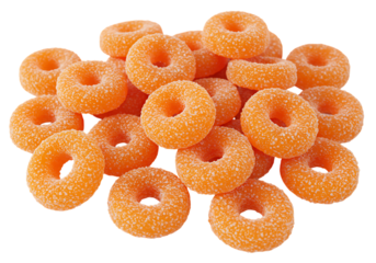 Sweet orange candy rings piled high, sugar coated delight