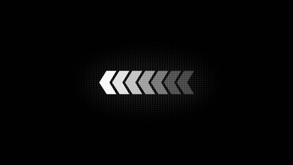 A series of chevron arrows progressing from white to dark gray against a black grid background progression