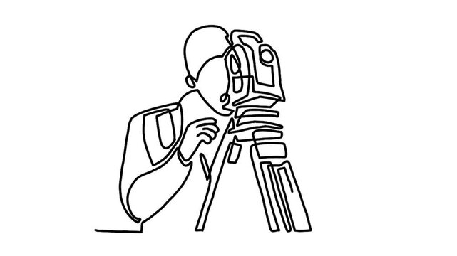 Continue line animation of man holding digital camera