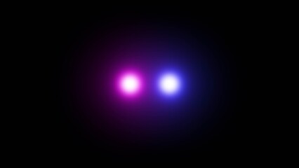 Two bright glowing orbs of pink and blue light against a dark background image