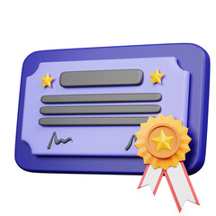 3D Cartoon Style Detailed Certificate of Achievement with Ribbon and Stars