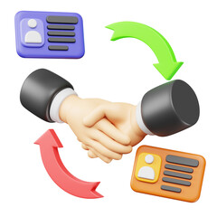 3D Rendering Handshake Identity Card with Arrows, Business Agreement Concept