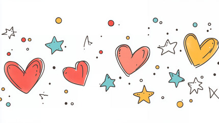Cute hand-drawn hearts and stars on a white background for a playful design
