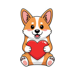 Adorable Corgi Puppy Holding a Red Heart Illustration.