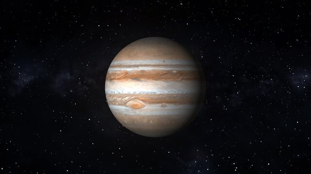 The Planet Jupiter with Swirling Cloud Bands in Deep Space gas giant solar system animation. Incredible 3D view of Jupiter&rsquo;s atmospheric bands, powerful storms, and gaseous composition in motion.