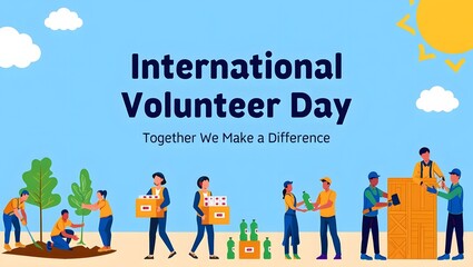 International Volunteer Day Modern Blue Poster