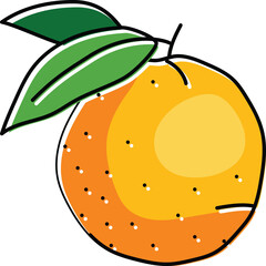 Vibrant Orange Fruit with Green Leaves on Transparent Background Simple Illustration Citrus Healthy Food
