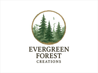 Evergreen Forest Watercolor Logo Illustration