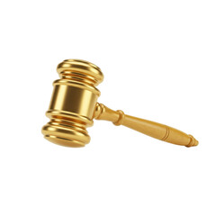 Golden judge gavel isolated on transparent background