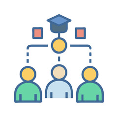 Education network with students and graduation cap, connection concept