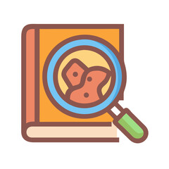 Book with magnifying glass icon flat design illustration