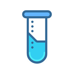 Blue liquid in a test tube on black background