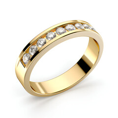 yellow gold ring with diamonds with shadow on a white backgroundA contemporary diamond ring isolated on white backgroundSingle diamond wedding ring on white background


