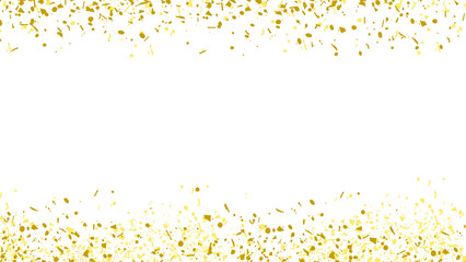 Falling gold glitter background. Small sparkling confetti wallpaper. Splashing gold dots texture. Design element for posters, Christmas birthday decorations.