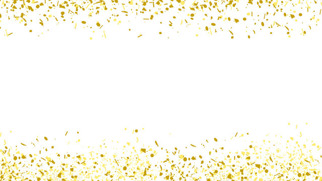 Falling gold glitter background. Small sparkling confetti wallpaper. Splashing gold dots texture. Design element for posters, Christmas birthday decorations.