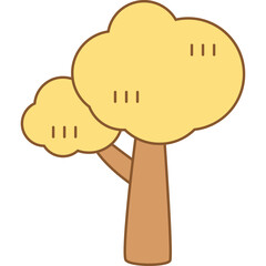 Whimsical cartoon tree with yellow foliage and brown trunk set against a clean white background a simple illustration with a playful aesthetic perfect for graphic design and children's themes