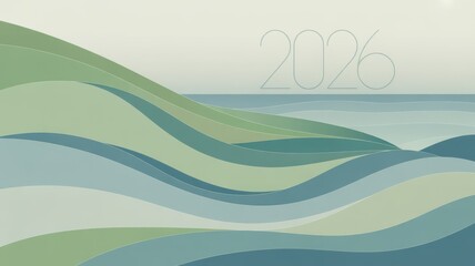 Happy new year 2026 design background with curvy abstract water ripple