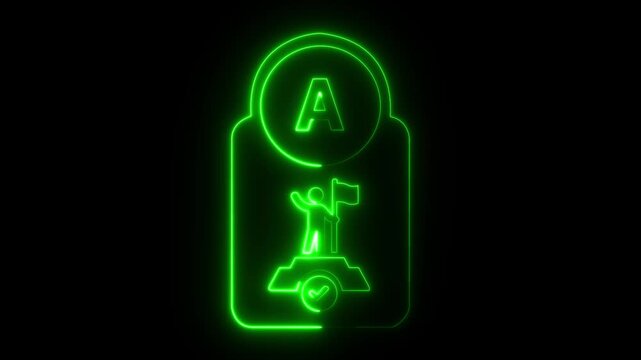 Abstract glowing neon Achievable Smart goal setting icon animation with dark background.