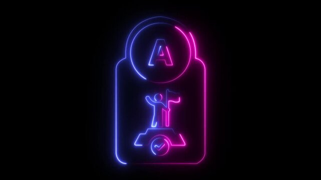 Abstract glowing neon Achievable Smart goal setting icon animation with dark background.