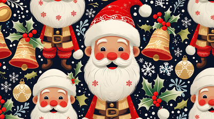 Vintage Santa Christmas Pattern – Festive Holiday Seamless Illustration