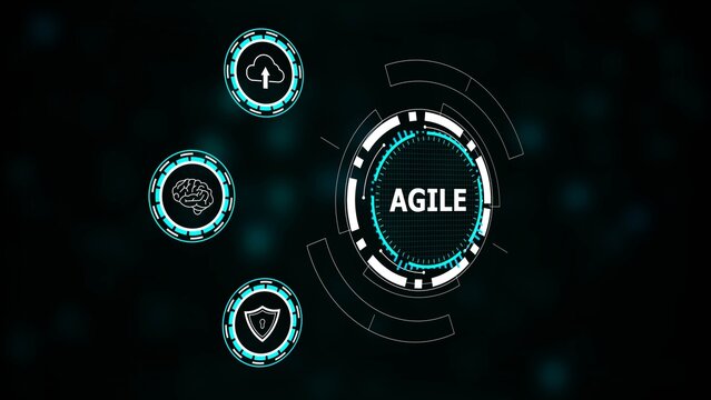 Digital interface displaying agile methodology with icons for cloud computing brain and security technology - Powered by Adobe