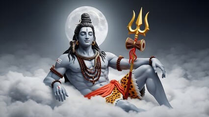 Divine Lord Shiva Portrait. Majestic Shiva Meditation ,Spiritual Hindu God Shiva Illustration in Tranquillity ,Sacred Shiva Artwork ,Indian God Shiva with Naga ,Cosmic Meditation Shiva Portrait .