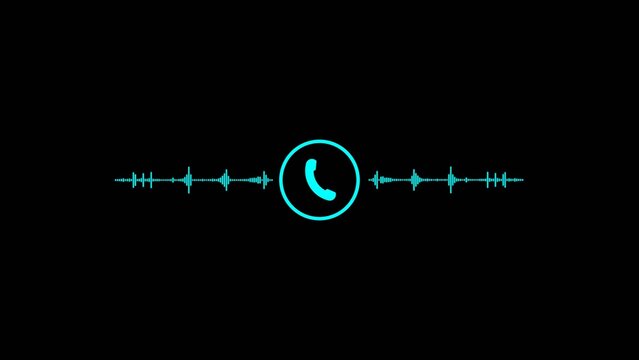Cyan phone icon with sound wave on black background image