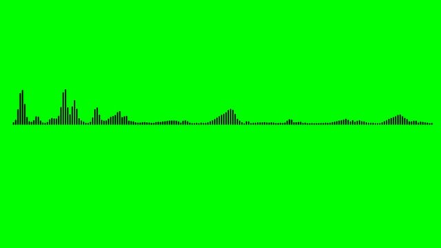 Black audio waveform bars on a green screen background sound equalizer