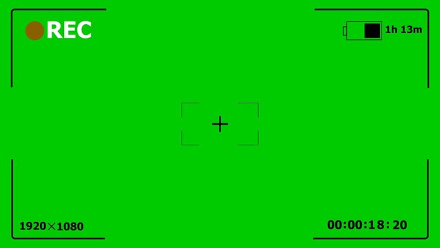 Camera viewfinder screen with rec indicator battery life and timer on green background recording - Powered by Adobe