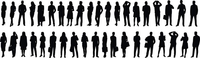Large collection of diverse business people silhouettes, concept of corporate community, teamwork, employment, human resources, and professional crowd set