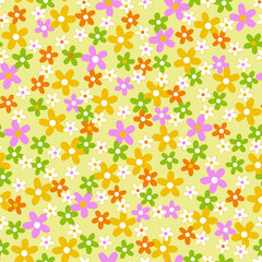 Vibrant floral pattern with cheerful spring colors for textile design, wallpaper, and backgrounds that evoke a sense of joy and whimsy for creative projects
