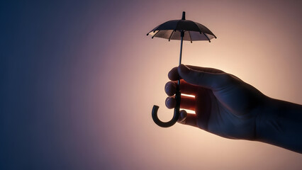 Guaranteed protection with a modern umbrella offered by a helping hand, symbolizing safety and insurance in uncertain times, minimalist design