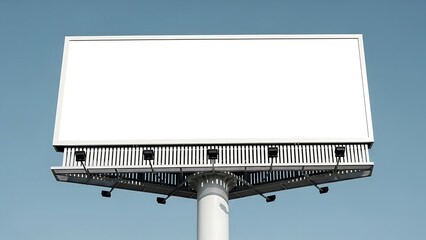 A blank billboard stands tall against a clear blue sky, ready for advertising.
