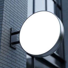 Blank round sign on a brick wall, ready for branding or advertising.