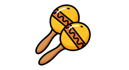 Pair of vibrant yellow cartoon maracas musical instruments.