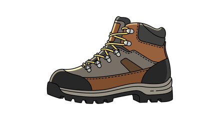 Sturdy Brown and Grey Hiking Boot with Yellow Laces.