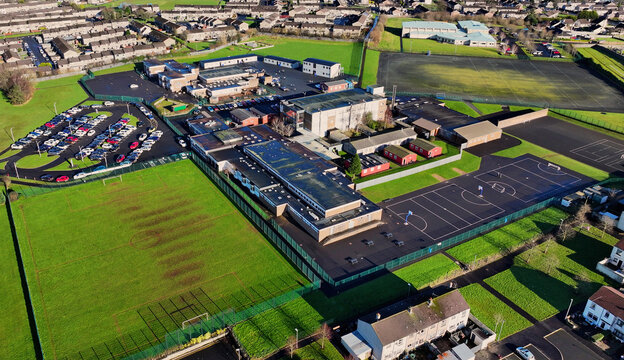 Aerial view of Dunclug College and Dunclug Primary Ballymena Co Antrim Northern Ireland