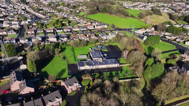 Aerial view of Eotas Loughan School Ballymena Co Antrim Northern Ireland