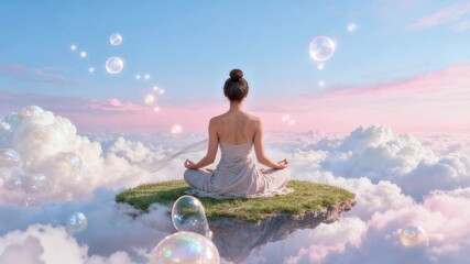Find inner peace with mindful meditation practice above the clouds, offering serenity and spiritual growth in a dreamy, ethereal setting